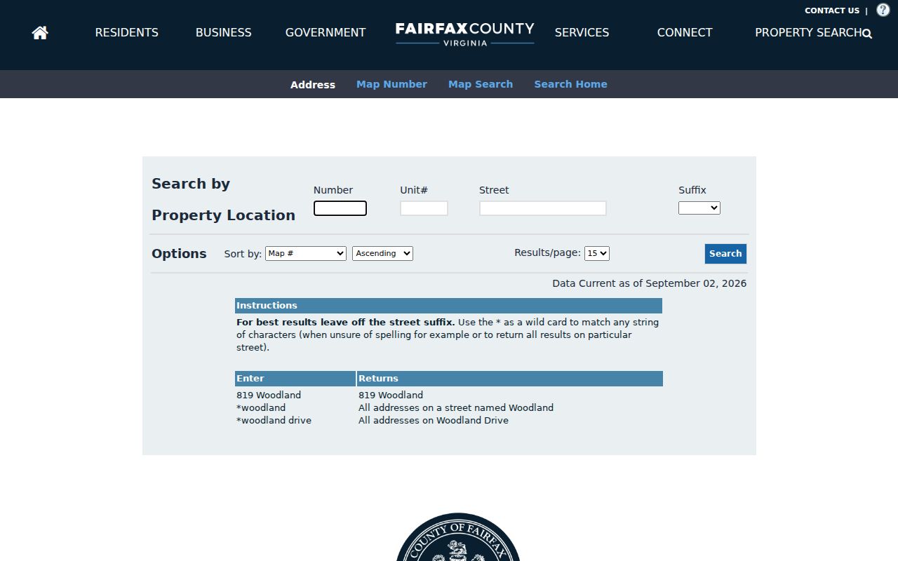 Fairfax residents directory iCare address search controls