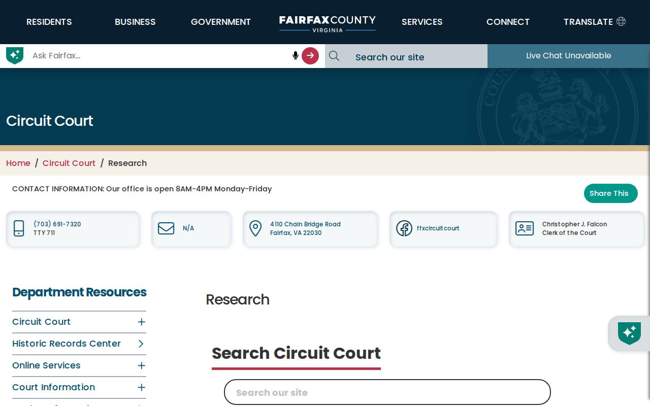 Fairfax residents directory Circuit Court land records research page