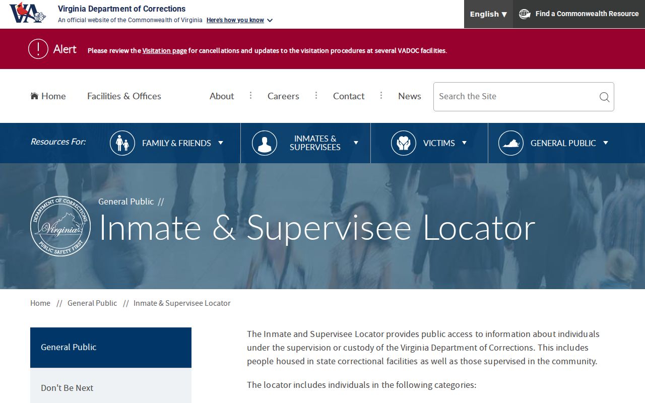 Fairfax residents directory Virginia DOC inmate and supervisee locator