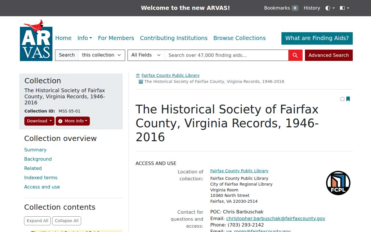Fairfax neighbors archive finding aid for Historical Society records at the Virginia Room