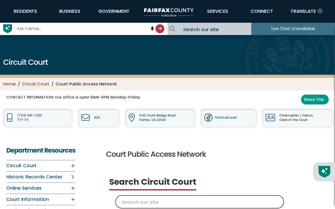 Fairfax previous residents CPAN land record access page