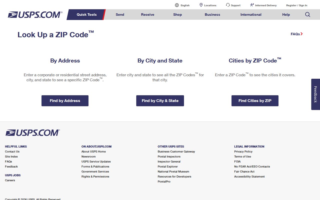 Fairfax ZIP code directory USPS address verification screen